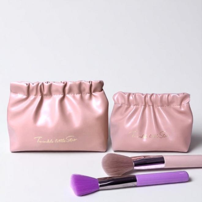 Ružová kožená kozmetická taška - S