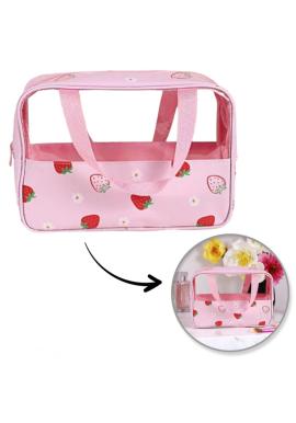 Kozmetická ružová taška s jahodami - M