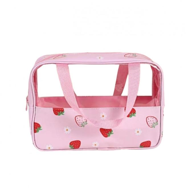 Kozmetická ružová taška s jahodami - M