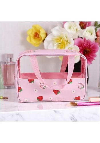 Kozmetická ružová taška s jahodami - M