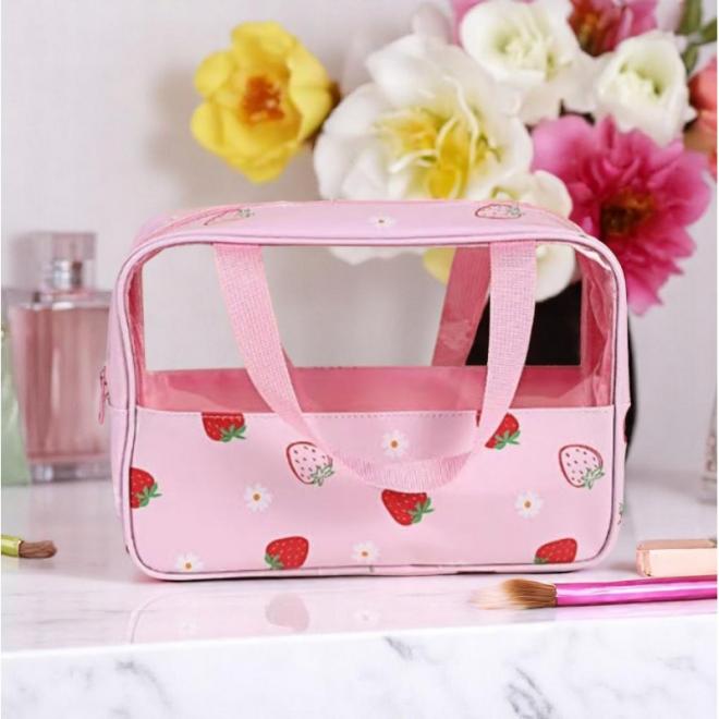 Kozmetická ružová taška s jahodami - M