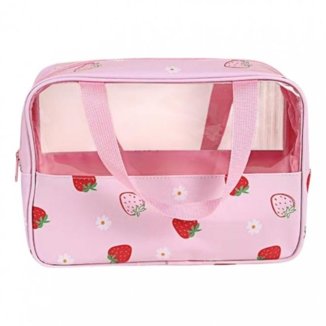 Kozmetická ružová taška s jahodami - M