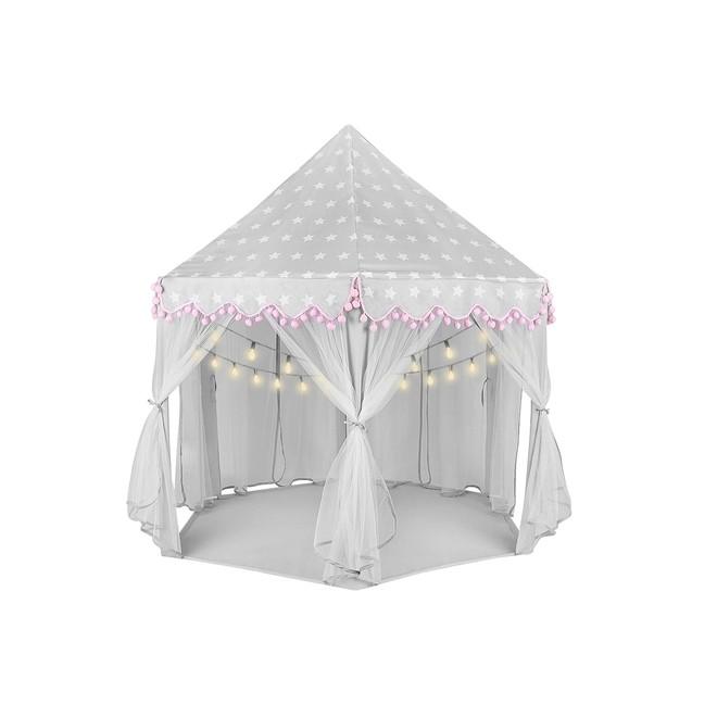 Sivo-ružový detský stan s potlačou hviezd
