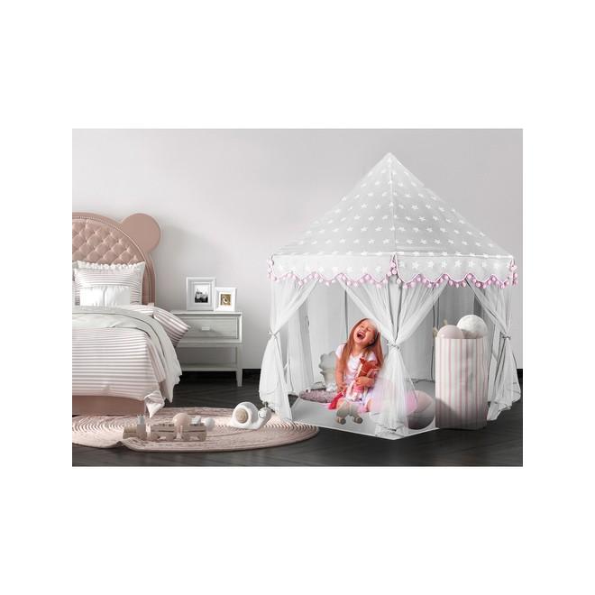 Sivo-ružový detský stan s potlačou hviezd