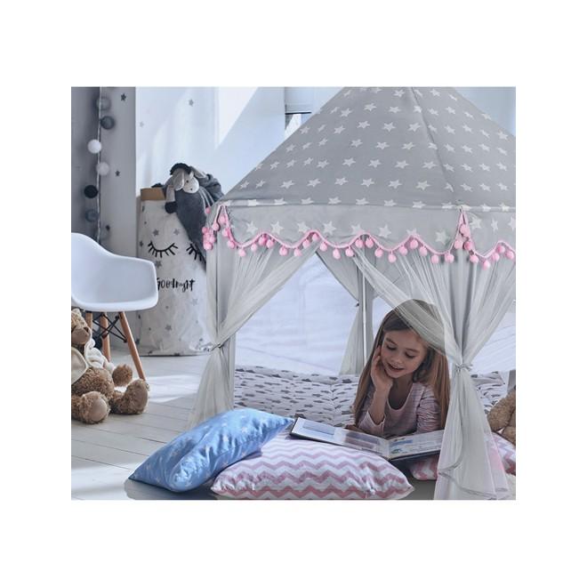 Sivo-ružový detský stan s potlačou hviezd
