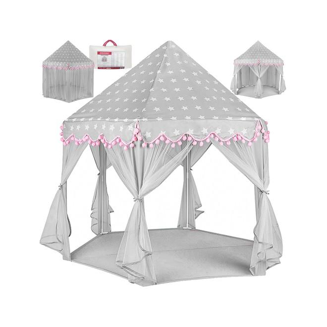 Sivo-ružový detský stan s potlačou hviezd