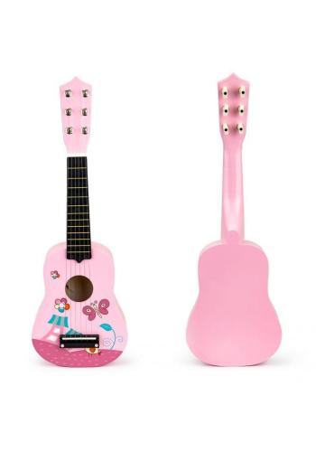 Drevená ružová gitara pre deti v akcii