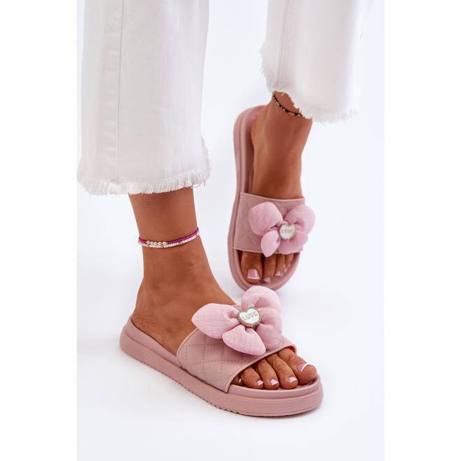 Ružové dámske šľapky s mašľou