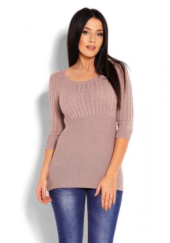 Modrý vypasovaný sveter s 3/4 rukávmi pre dámy