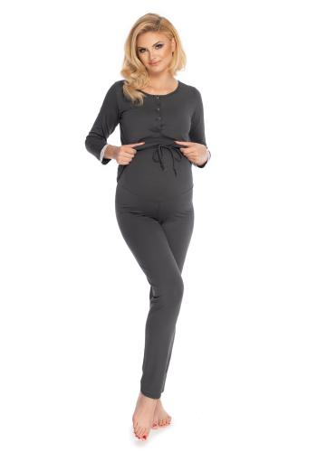 Tmavosivé tehotenské a dojčiace pyžamo s nohavicami s brušným panelom
