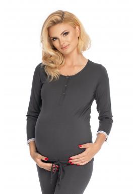 Tmavosivé tehotenské a dojčiace pyžamo s nohavicami s brušným panelom