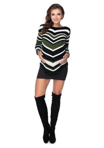 Kaki zaoblený sveter so šikmými pruhmi pre dámy