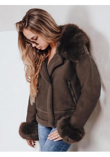 Hnedá dámska bunda s kožušinou TY5243