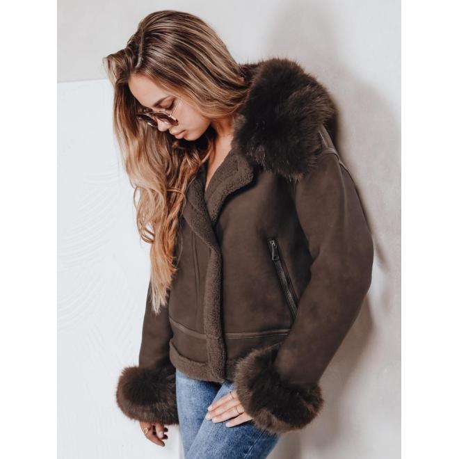 Hnedá dámska bunda s kožušinou TY5243