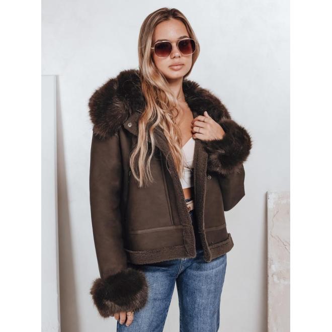 Hnedá dámska bunda s kožušinou TY5243