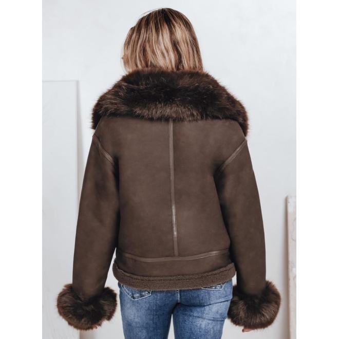 Hnedá dámska bunda s kožušinou TY5243