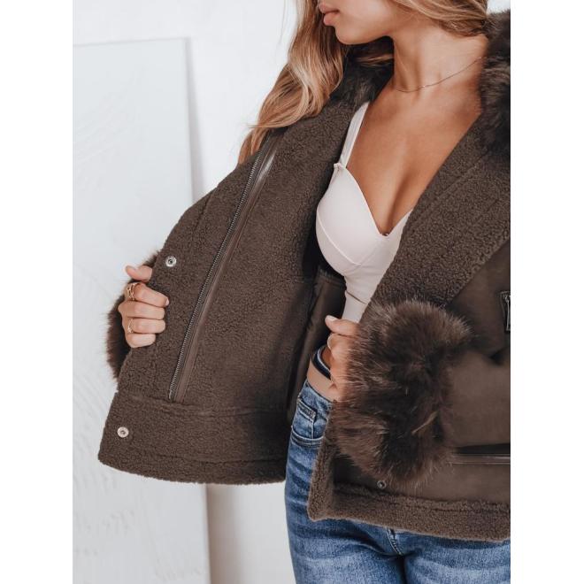 Hnedá dámska bunda s kožušinou TY5243