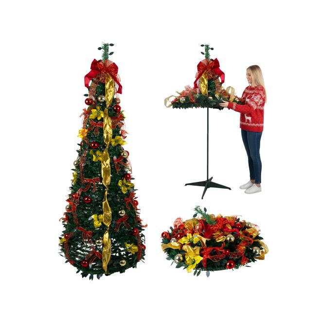 Skladací vianočný stromček s ozdobami - 1,8 m