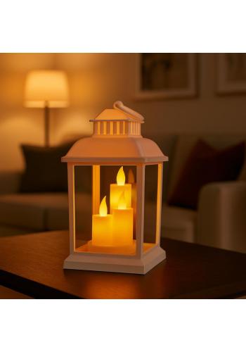 Biely LED lampáš s imitáciou sviečok 12 x 23 cm