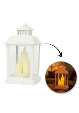 Biely LED lampáš s imitáciou sviečok 12 x 23 cm