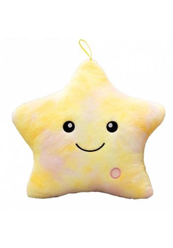 Žltý zamatový vankúš v tvare hviezdy - 40x35 cm