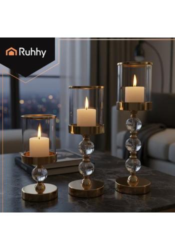 Sada 3 sklenených svietnikov v zlatej farbe