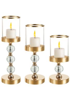 Sada 3 sklenených svietnikov v zlatej farbe