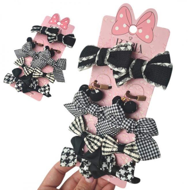 Sada 10 čierno-bielych gumičiek - mašle