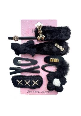 Sada 10 čiernych zdobených sponiek