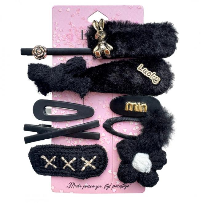 Sada 10 čiernych zdobených sponiek