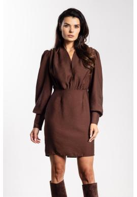 Dámske čokoládové šaty s véčkovým výstrihom