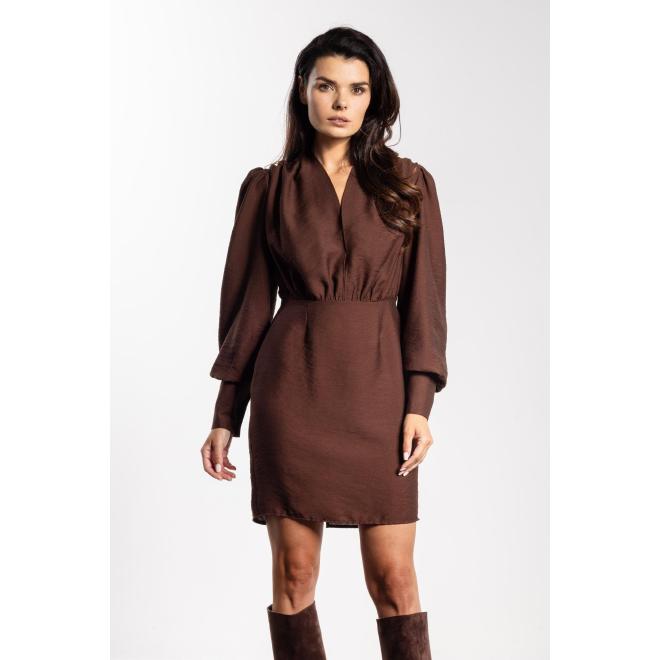 Dámske čokoládové šaty s véčkovým výstrihom