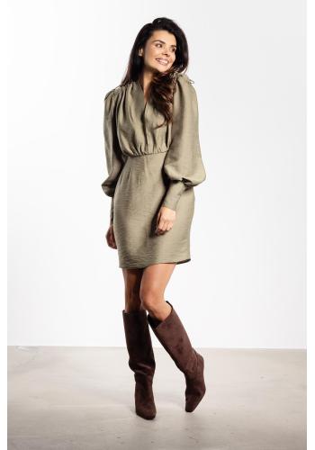 Šalviové dámske šaty s véčkovým výstrihom