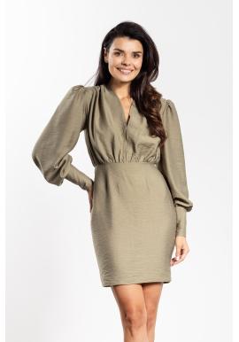 Šalviové dámske šaty s véčkovým výstrihom