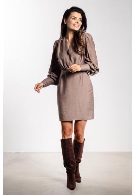 Dámske tmavobéžové šaty s véčkovým výstrihom