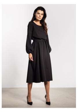 Čierne voľné midi šaty s opaskom