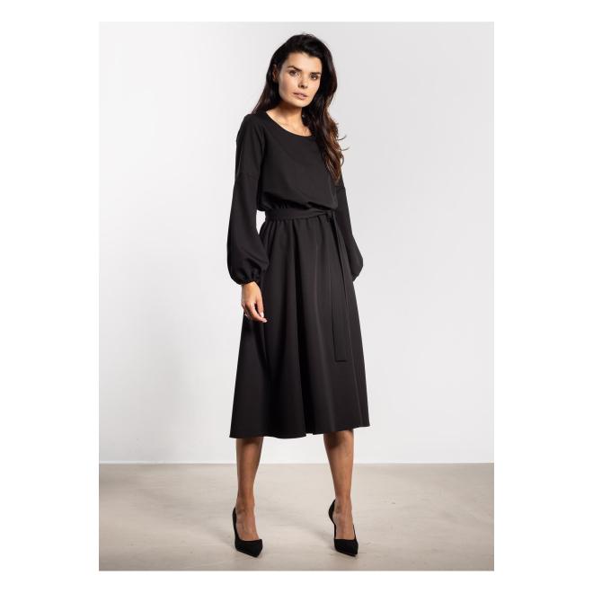 Čierne voľné midi šaty s opaskom
