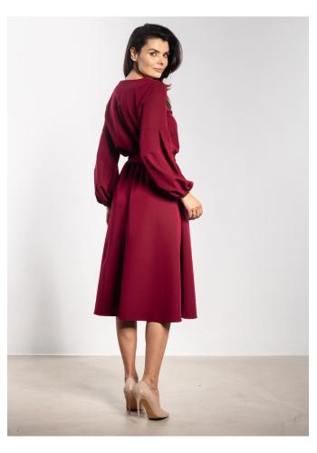 Dámske bordové midi šaty s opaskom