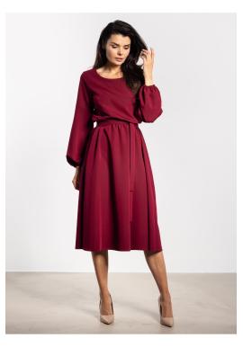 Dámske bordové midi šaty s opaskom