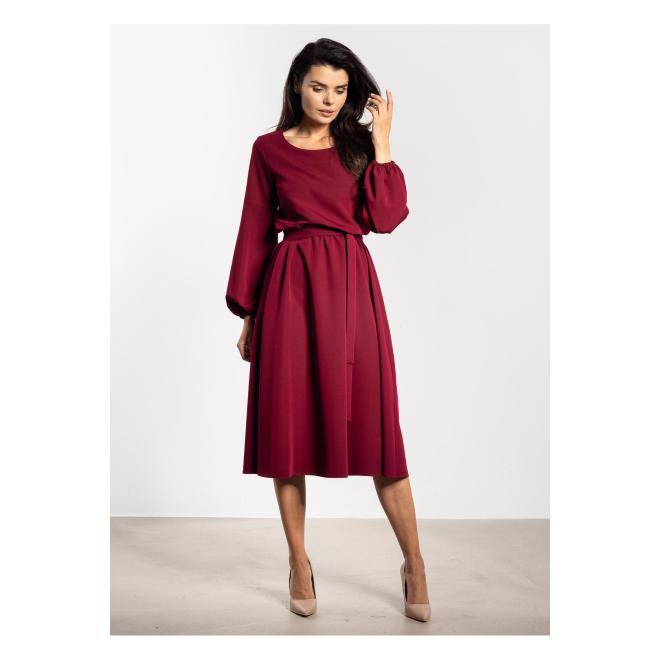 Dámske bordové midi šaty s opaskom