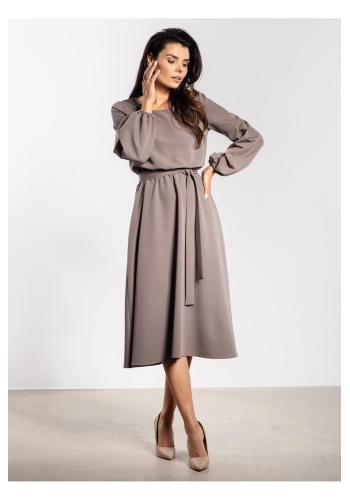 Voľné béžové midi šaty s opaskom
