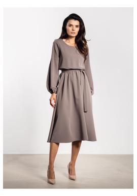 Voľné béžové midi šaty s opaskom