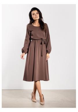 Hnedé voľné midi šaty s opaskom
