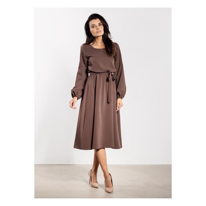 Hnedé voľné midi šaty s opaskom