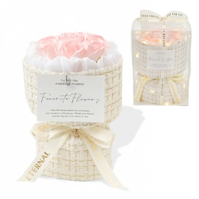 Kytica voňavých mydlových kvetov v krabičke s LED osvetlením