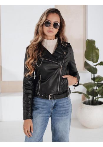 Čierna dámska kožená bunda TY5200