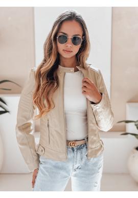 Béžová dámska kožená bunda s prešívaním TY5215