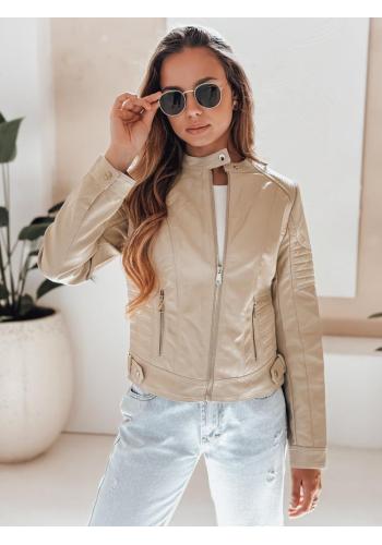 Béžová dámska kožená bunda s prešívaním TY5215