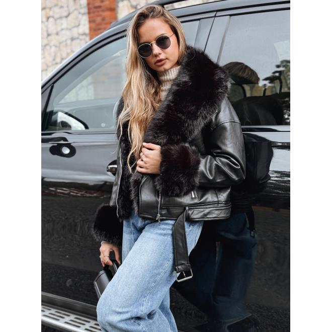 Kožená čierna bunda s kožušinou TY5233