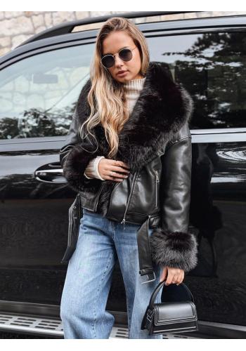 Kožená čierna bunda s kožušinou TY5233